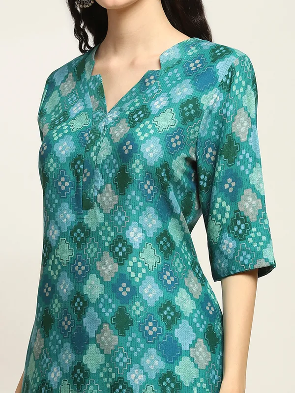 Rama green cotton silk printed kurti