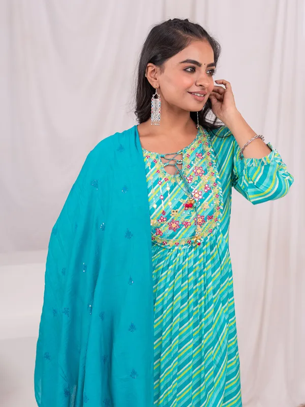 Rama green cotton stripe kurti set