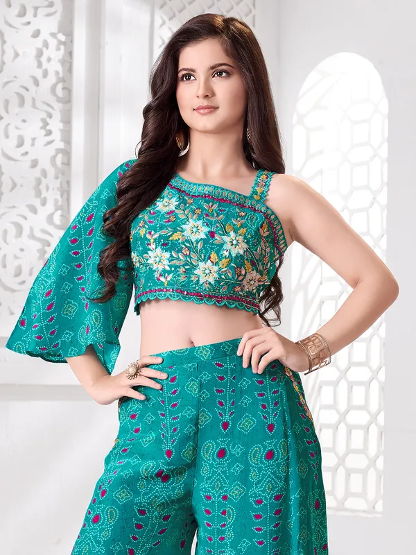 Rama green designer silk palazzo outfit