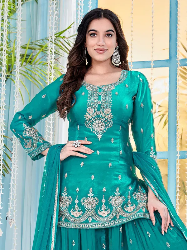Rama green festive special silk palazzo suit