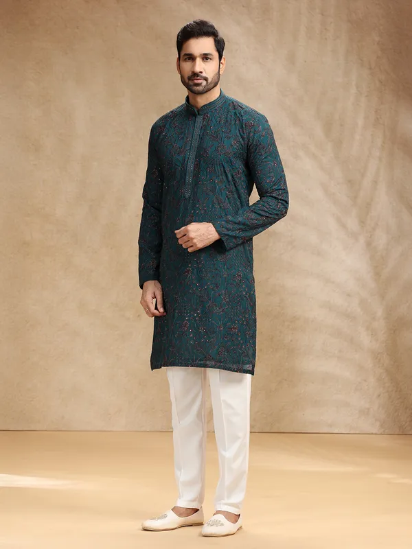 Rama green festive wear men kurta suit