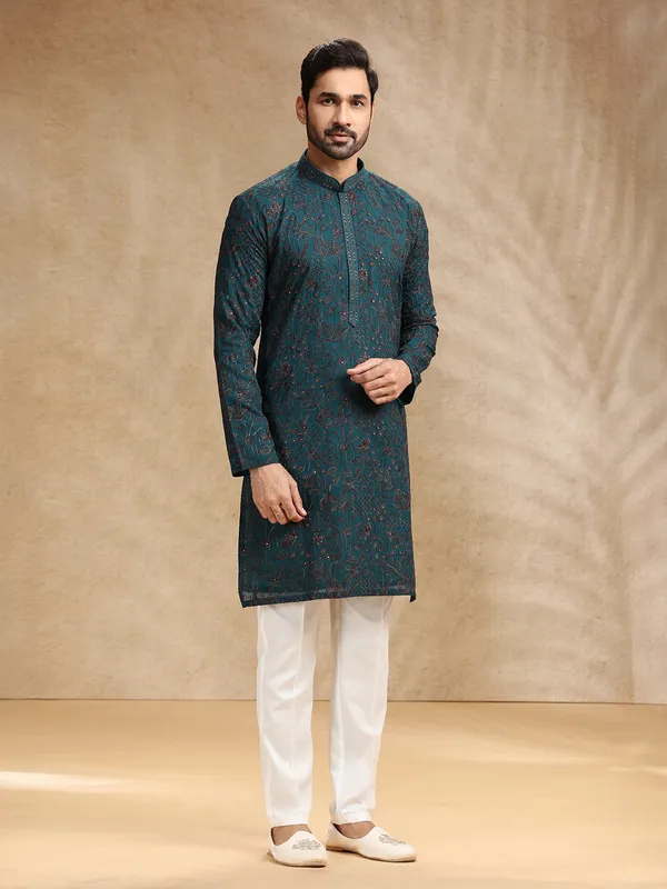 Rama green festive wear men kurta suit