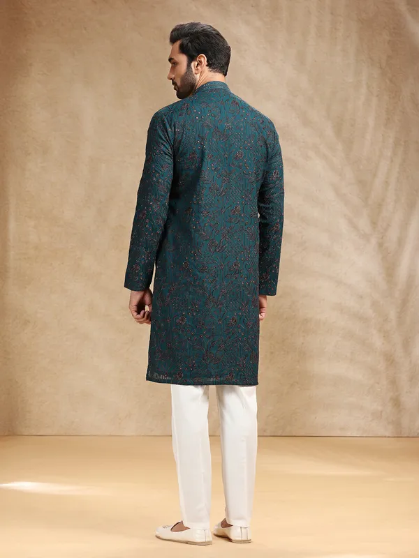 Rama green festive wear men kurta suit