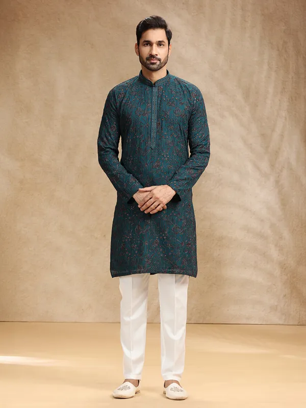 Rama green festive wear men kurta suit