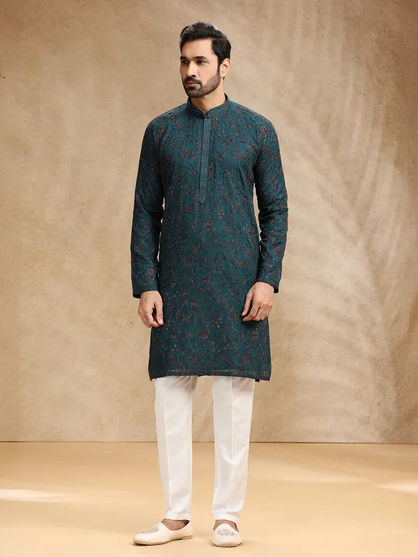 Rama green festive wear men kurta suit