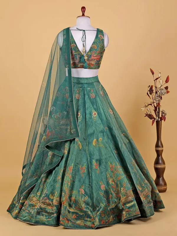 Rama green floral printed organza lehenga choli