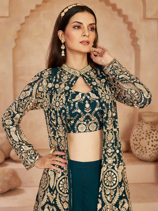 Rama green georgette jacket style suit for weddings