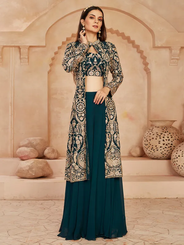 Rama green georgette jacket style suit for weddings