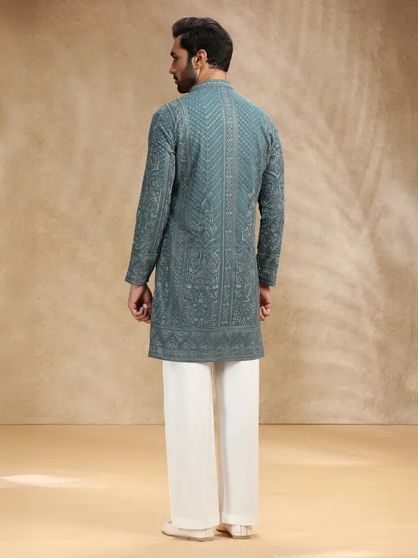 Rama green georgette kurta pajama for festival