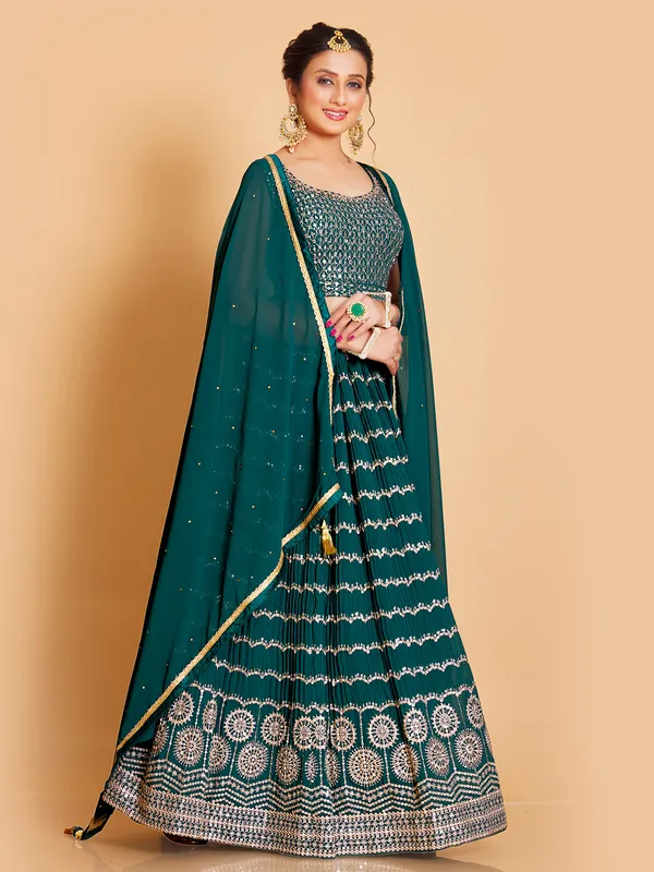 Rama green georgette lehenga choli with dupatta