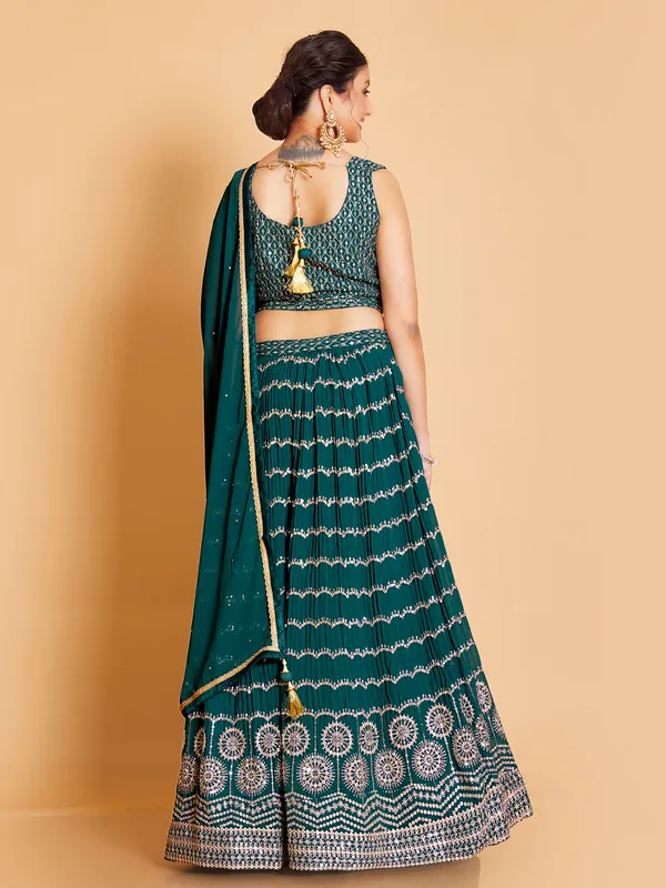 Rama green georgette lehenga choli with dupatta