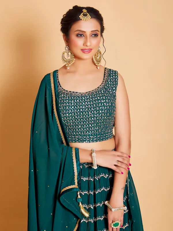 Rama green georgette lehenga choli with dupatta