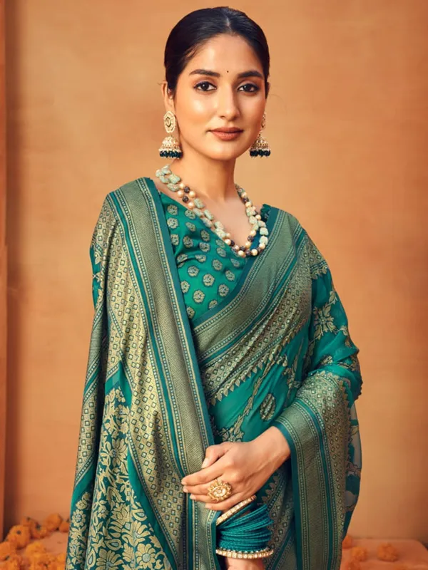 Rama green georgette zari worked saree