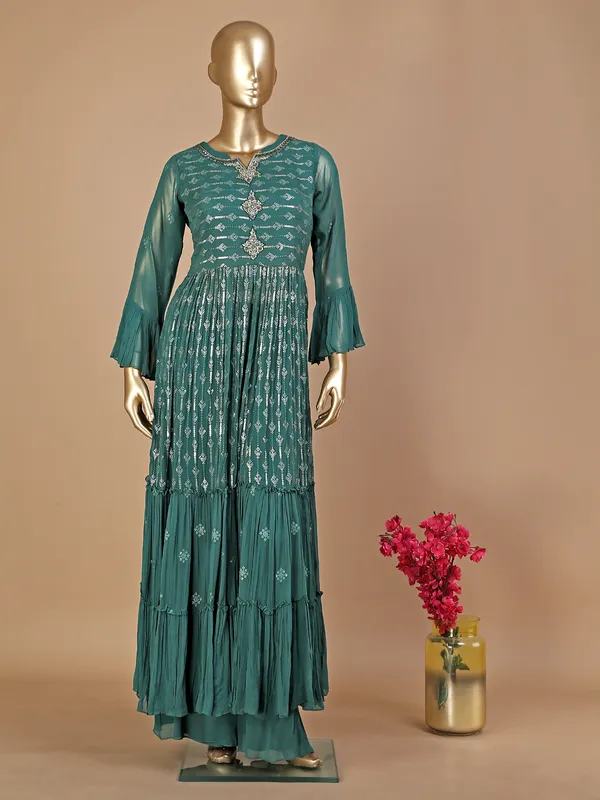 Rama green hue georgette palazzo suit