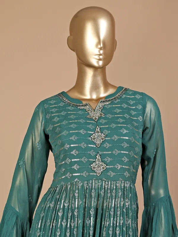 Rama green hue georgette palazzo suit