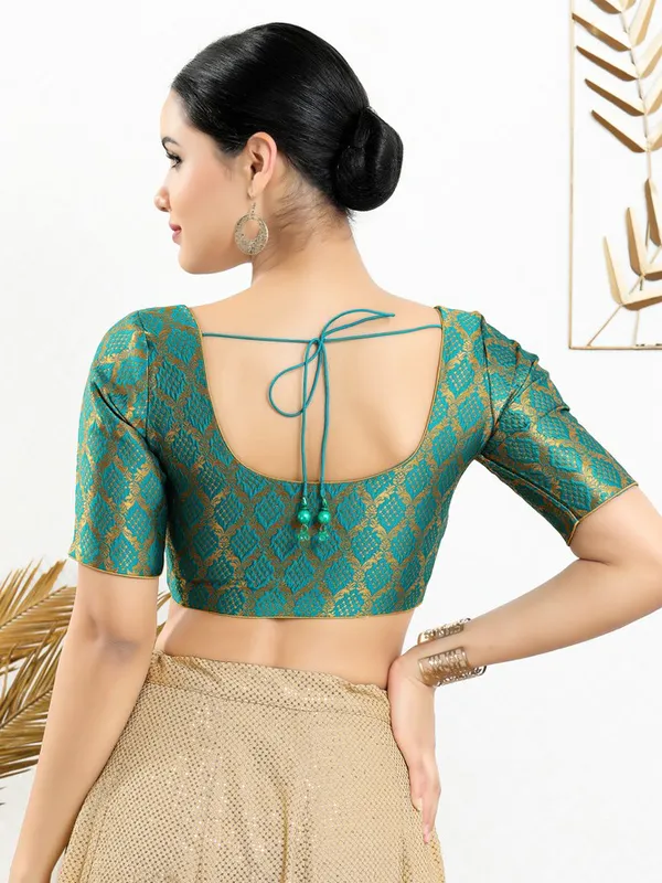 Rama green jacquard ready made blouse