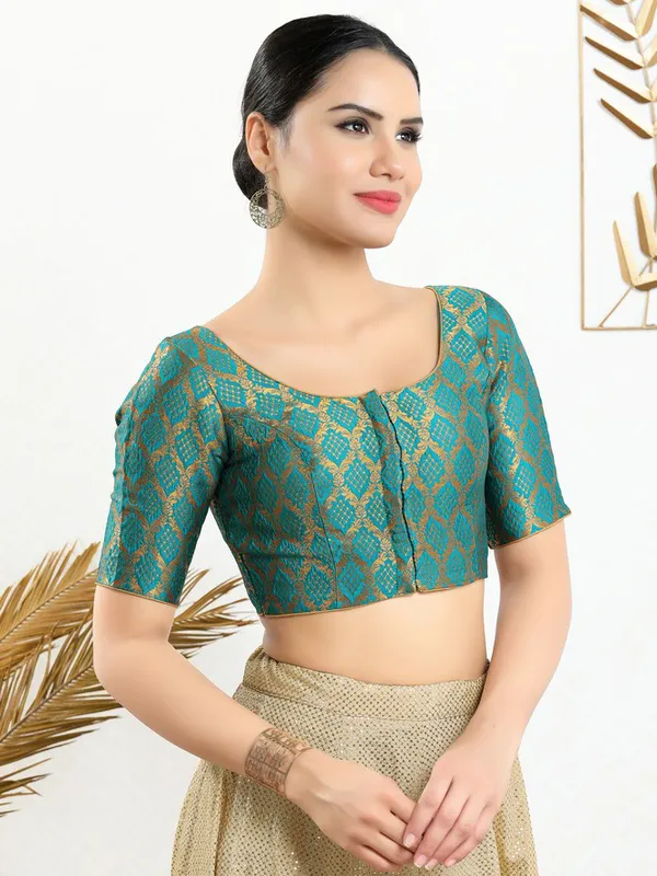 Rama green jacquard ready made blouse