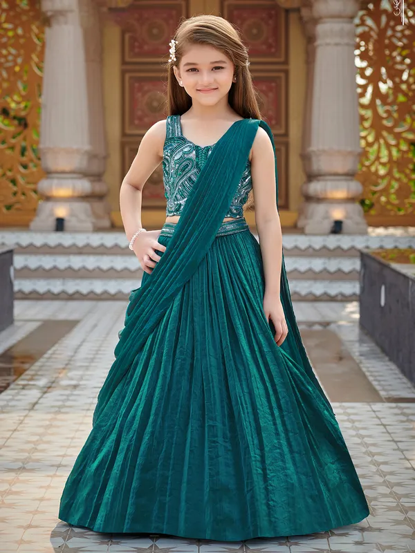 Rama green lehenga choli in rich silk