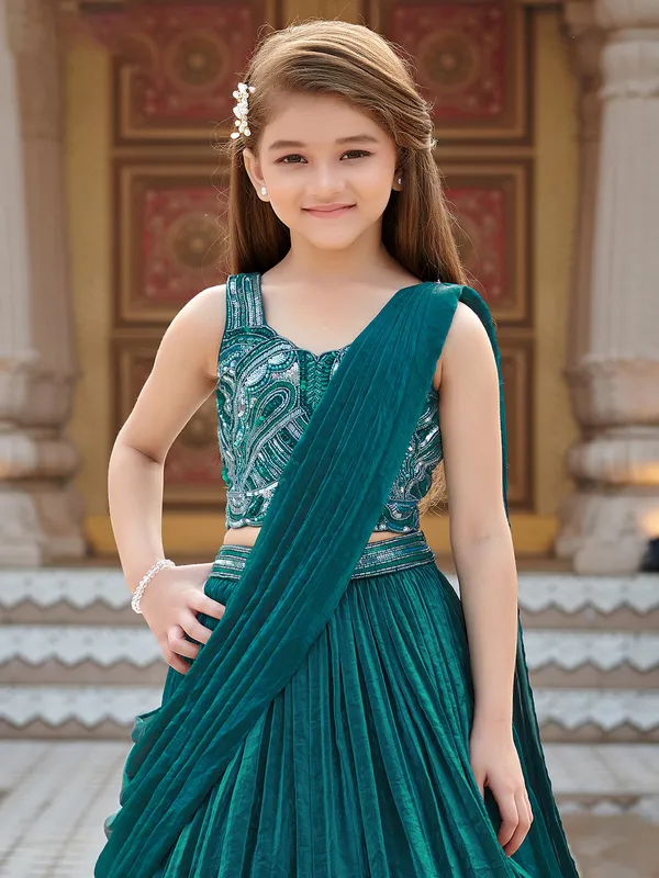Rama green lehenga choli in rich silk