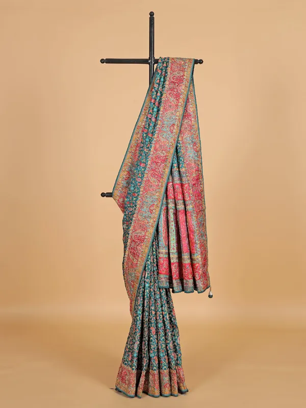 Rama green masru silk wedding wear saree