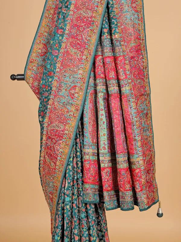 Rama green masru silk wedding wear saree