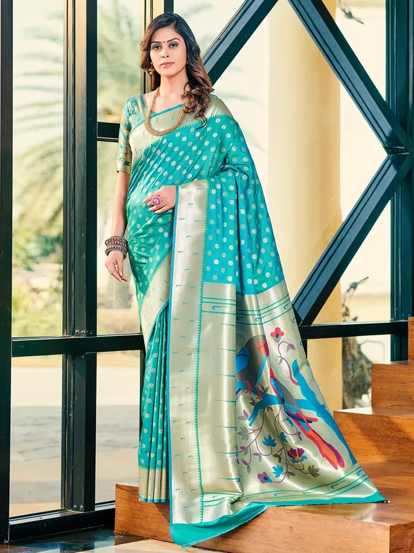Rama Green paithani silk saree
