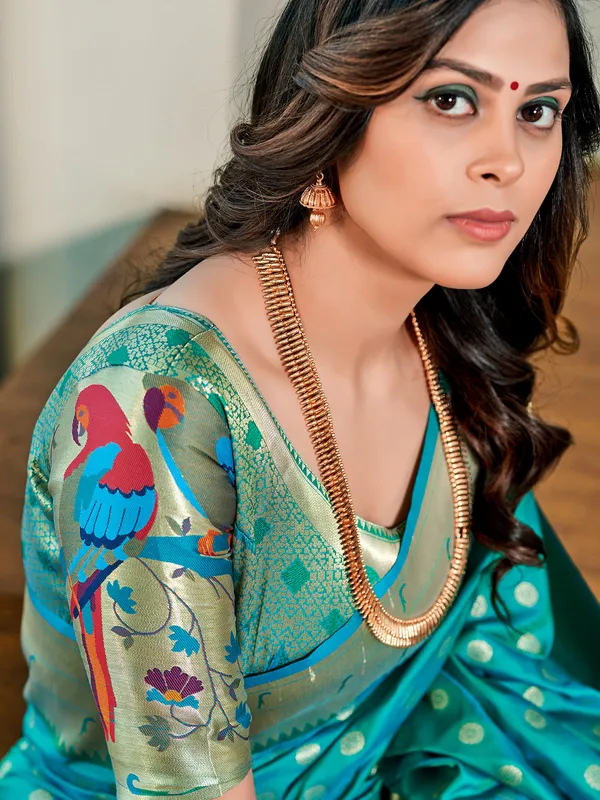 Rama Green paithani silk saree