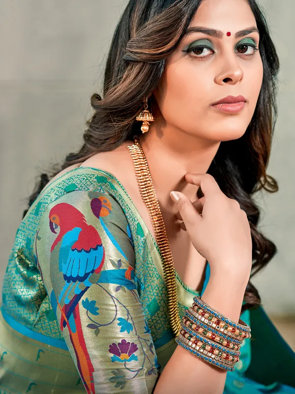 Rama Green paithani silk saree