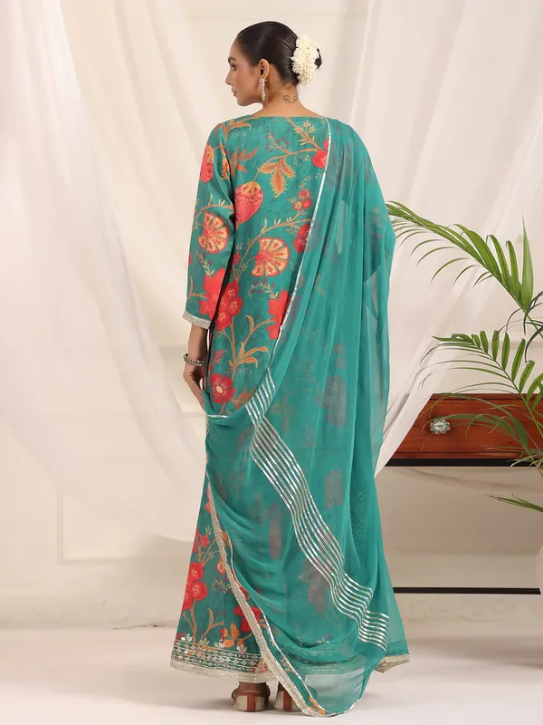 Rama green pakistani silk floral palazzo kurti set