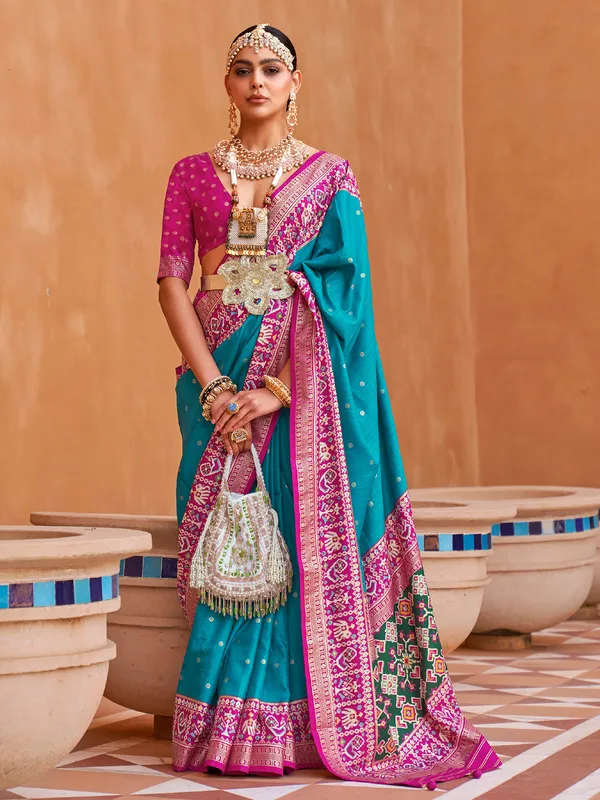 Rama green patola silk saree