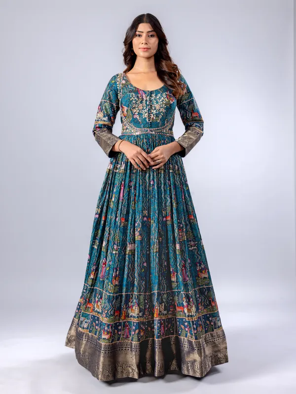 Rama green printed anarkali suit