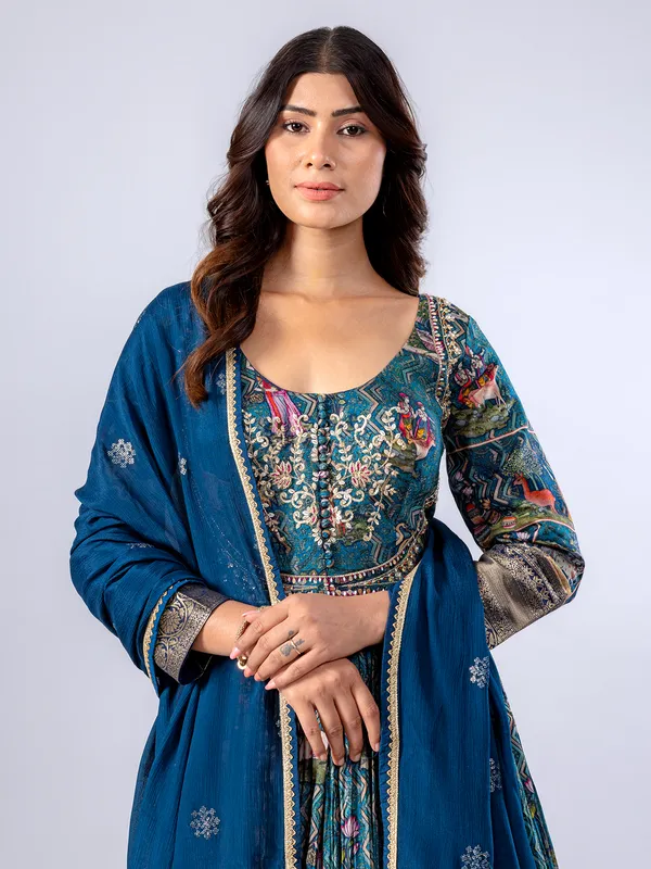 Rama green printed anarkali suit