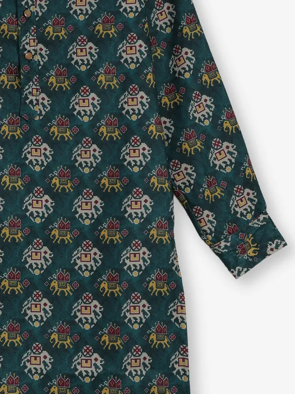 Rama green printed cotton silk kurta