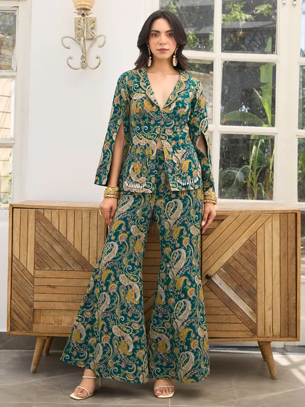 Rama green printed georgette palazzo suit