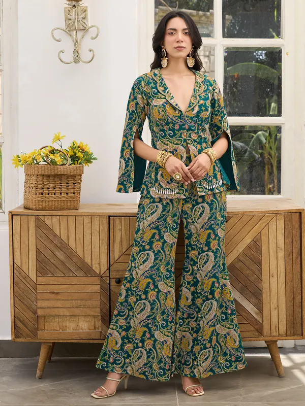 Rama green printed georgette palazzo suit