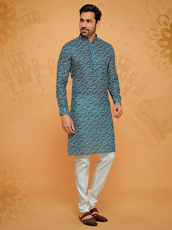 Rama green printed kurta suit for men for men