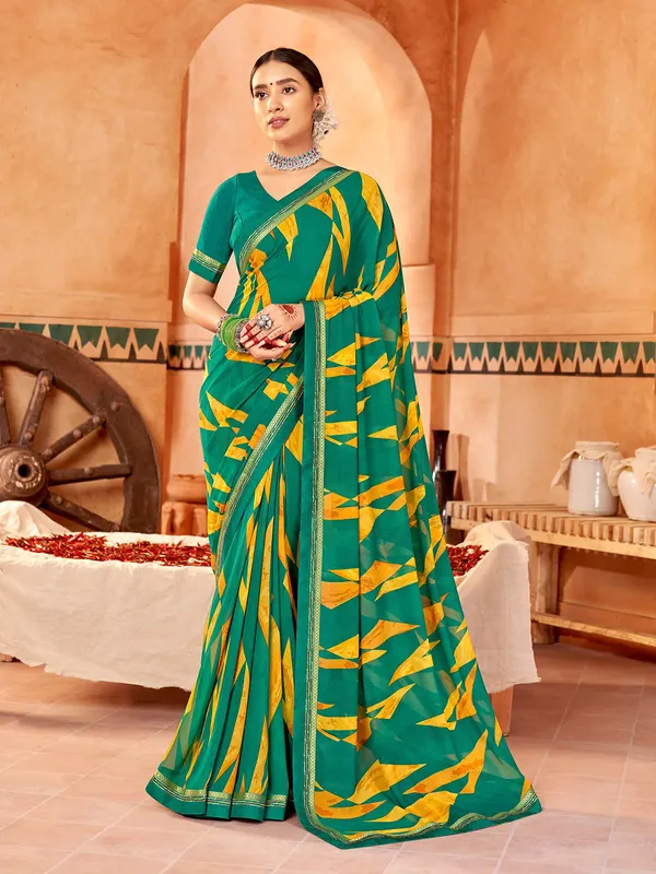 Rama green printed saree in georgette