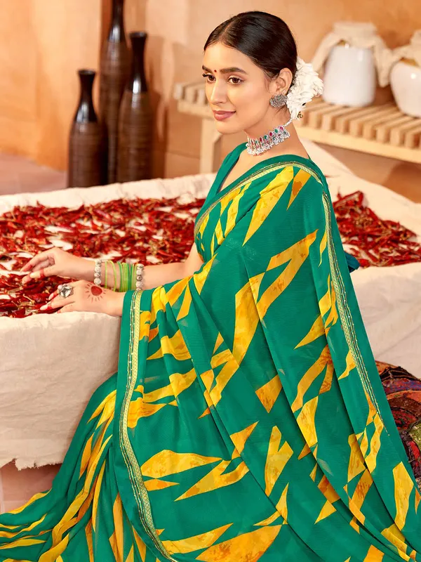 Rama green printed saree in georgette