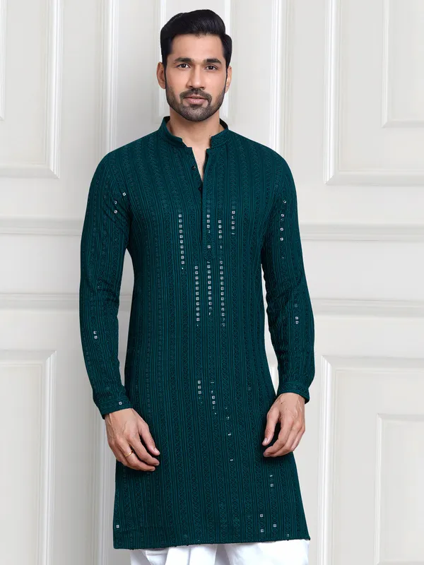 Rama green rayon cotton  Men Kurta pajama