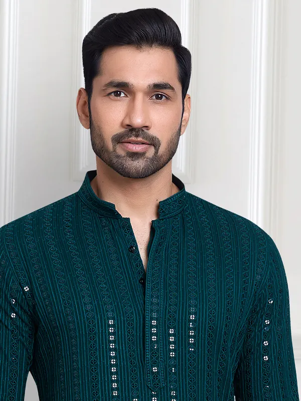 Rama green rayon cotton  Men Kurta pajama