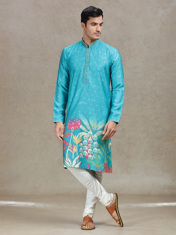 Rama green regal sophisticated kurta suit with embroidery