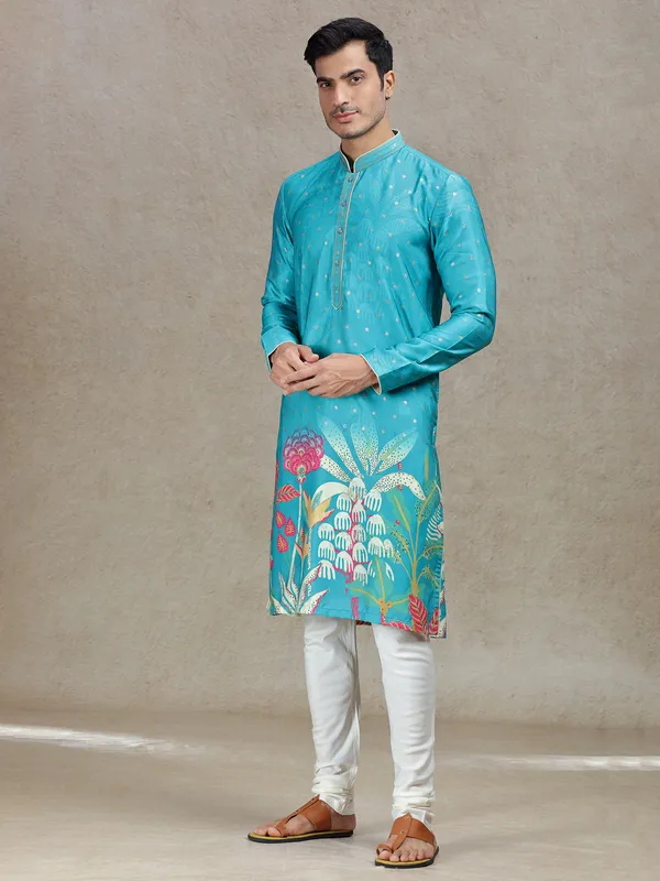Rama green regal sophisticated kurta suit with embroidery