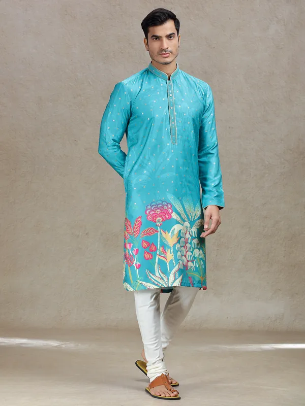 Rama green regal sophisticated kurta suit with embroidery