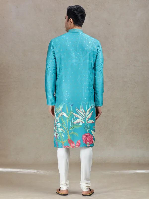Rama green regal sophisticated kurta suit with embroidery