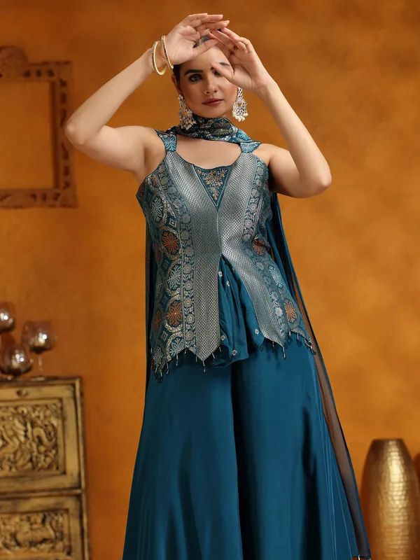 Rama green santi silk palazzo suit with dupatta