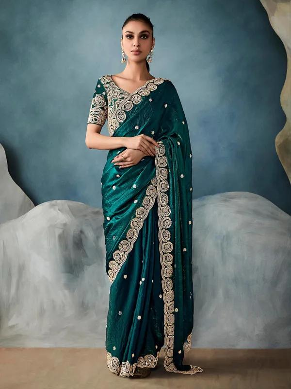 Rama green saree in tissue silk