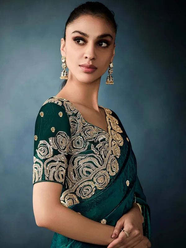 Rama green saree in tissue silk