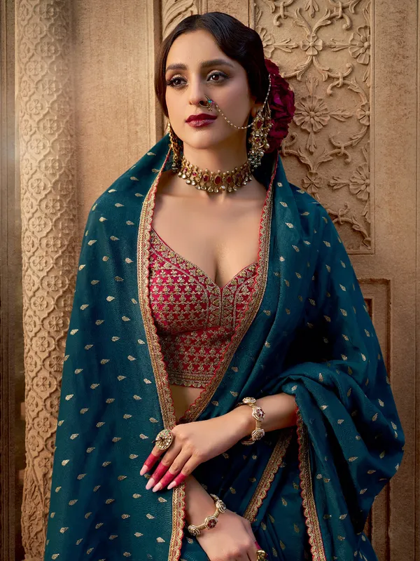 Rama green saree in viscose crepe silk