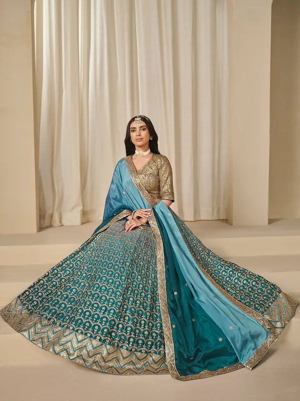 Rama green shaded silk lehenga choli