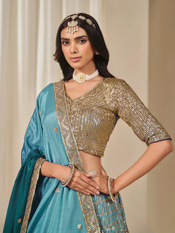 Rama green shaded silk lehenga choli